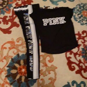 Victoria Secret Sequin Yoga Pants, T shirt.